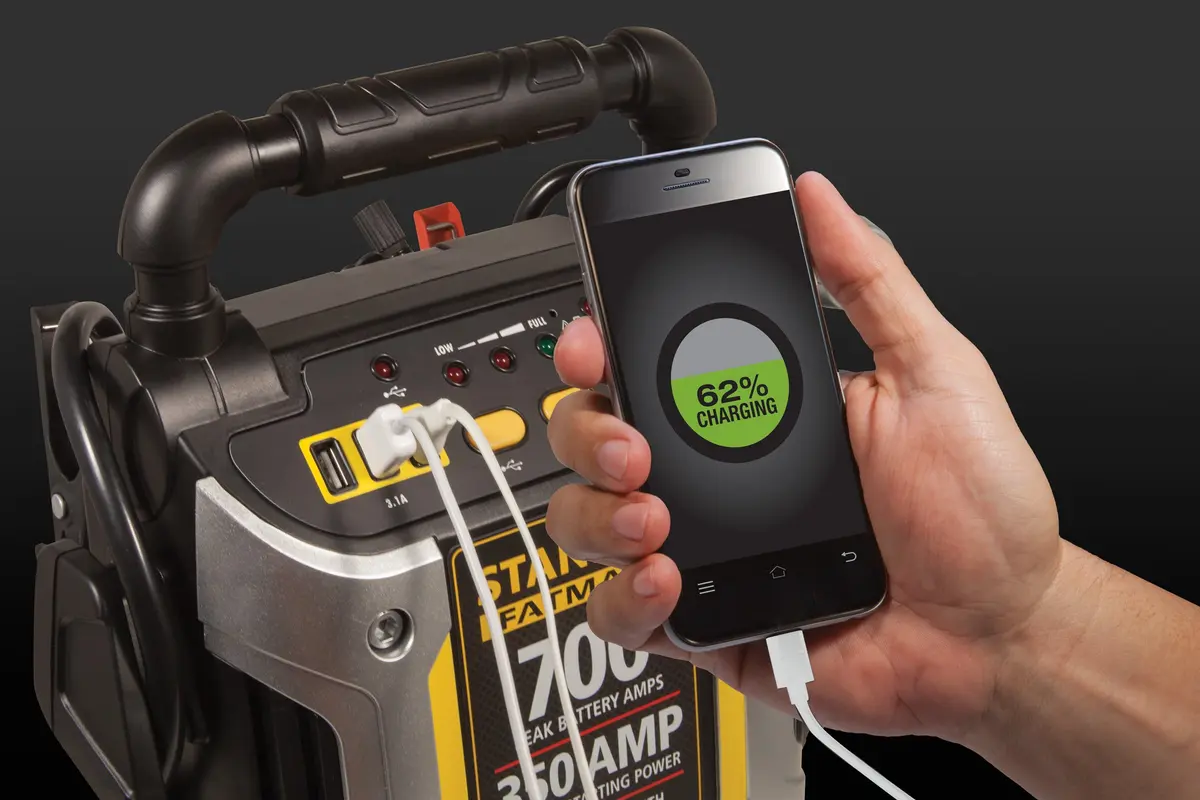 Stanley J7CS Portable Jump Starter 700 Peak Amps | Battery & Air Inflator with USB Ports - view 2