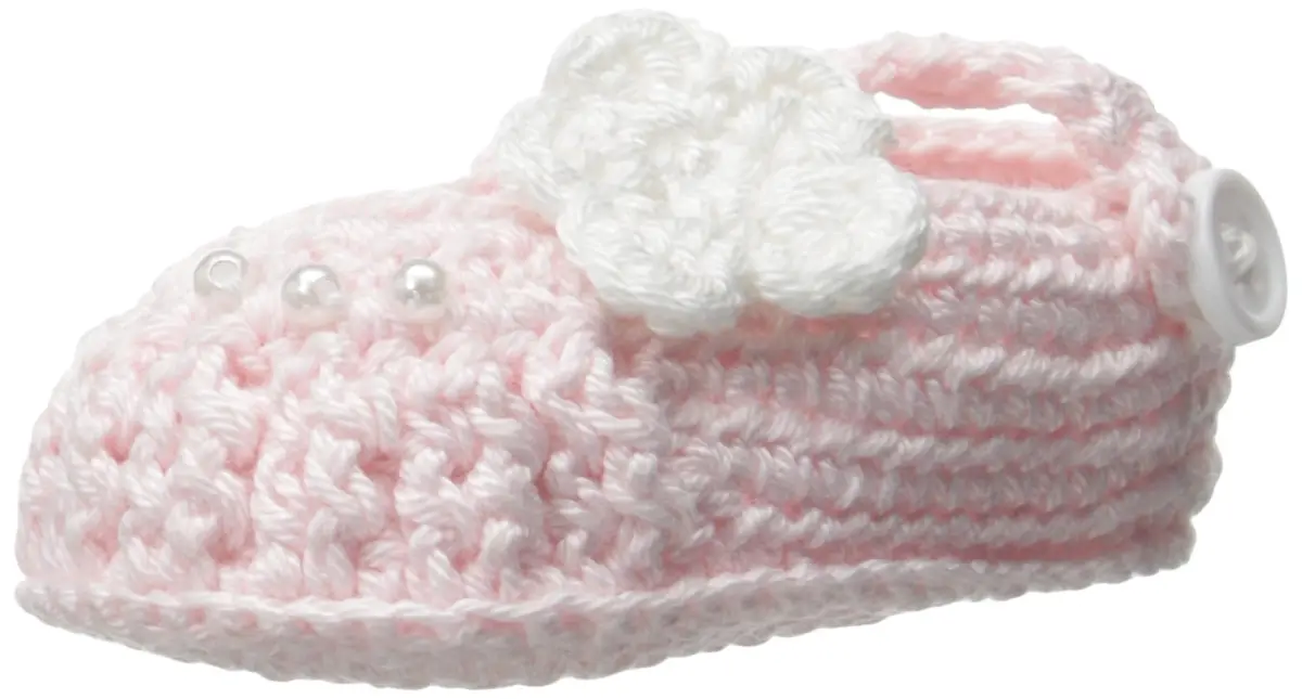 Jefferies Socks Baby-Girls Delicate Flower Crochet Bootie, Pink, Newborn | Hand Crocheted Ankle Length Baby Shoe - main product image