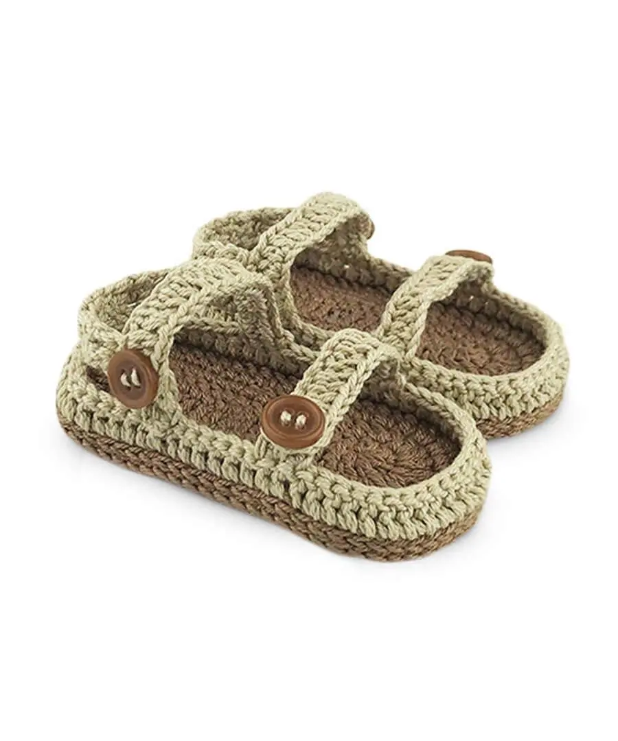 Jefferies Socks Baby-Boys Sandal Crochet Bootie Khaki | Hand Crocheted Newborn Shoe - main product image