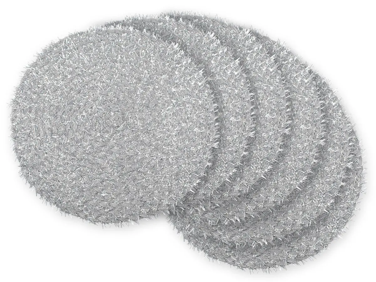 DII Classic Woven Tabletop Collection, Indoor/Outdoor Placemat Set, Round, 15" Diameter, Silver Tinsel (70-120 chars) - main product image