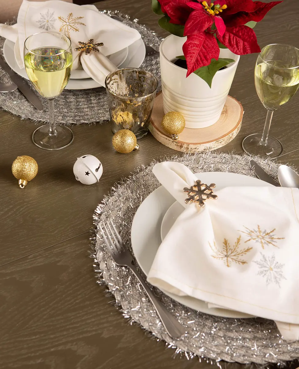 DII Classic Woven Tabletop Collection, Indoor/Outdoor Placemat Set, Round, 15" Diameter, Silver Tinsel (70-120 chars) - view 5