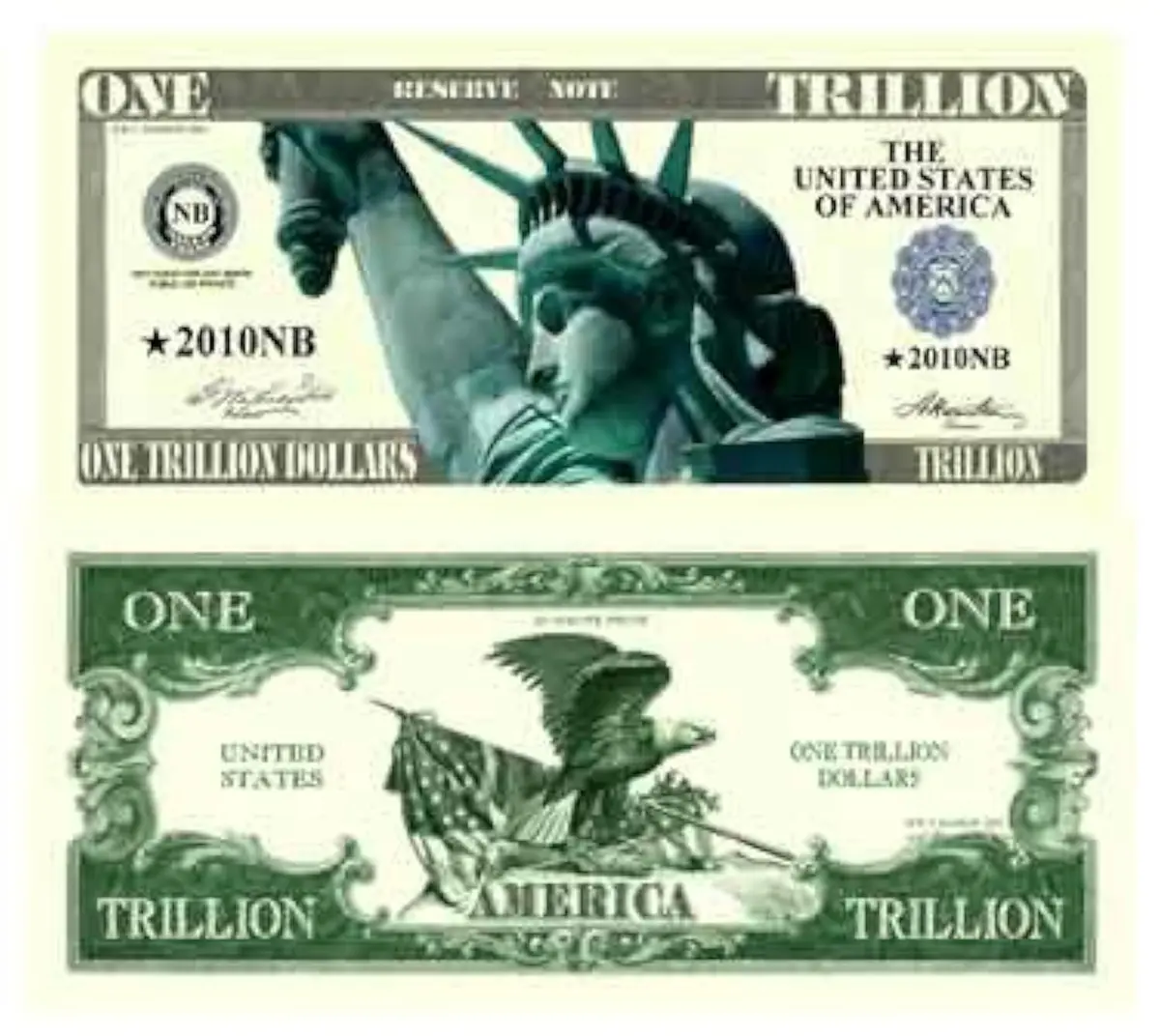 American Art Classics Trillion Dollar Novelty Bill | Pack of 100, Green Paper, 6.14 x 2.61 inches - main product image