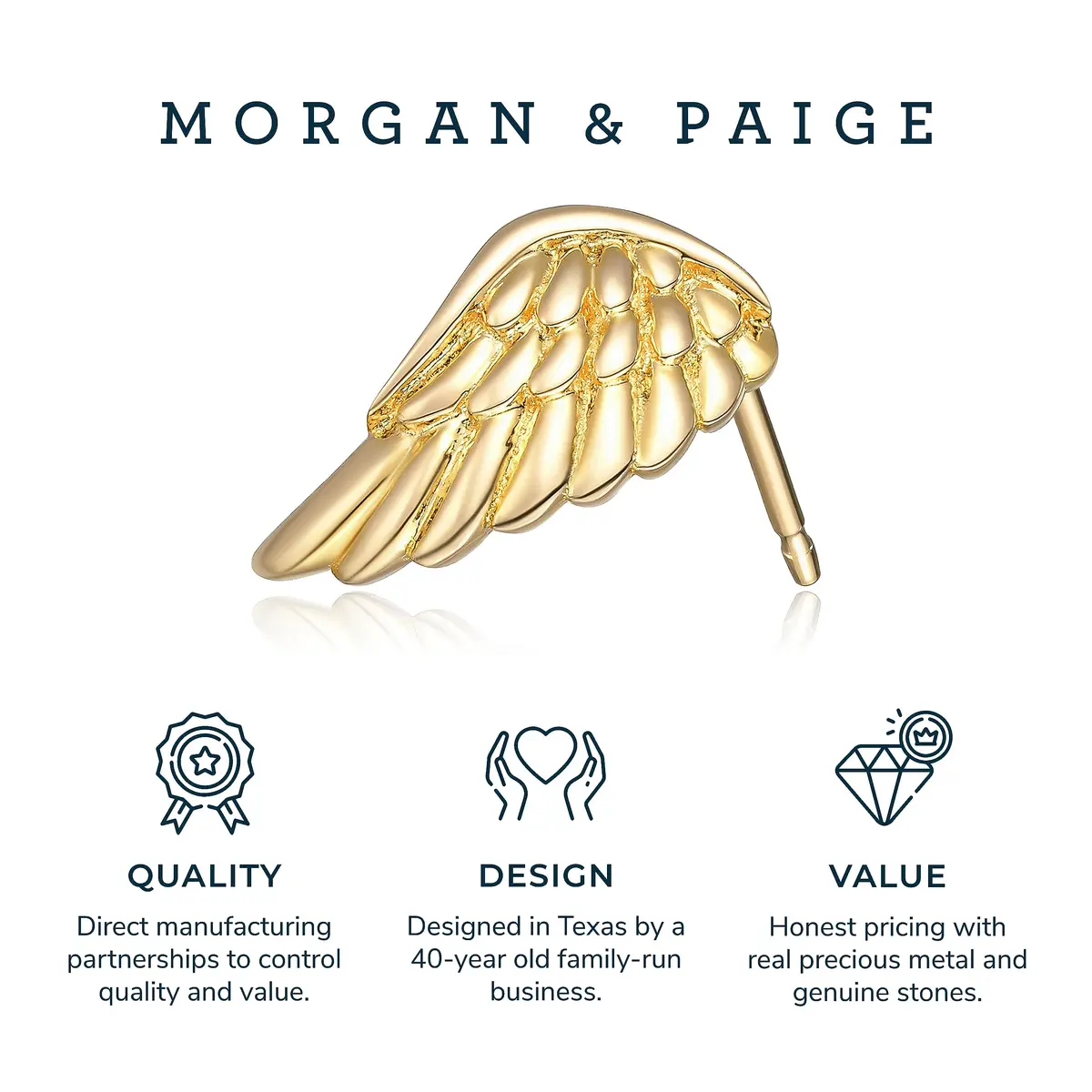 MORGAN & PAIGE Silver 18k Yellow Gold Plated Angel Wings Stud Earrings | Feminine & Durable (70-120 chars) - view 5
