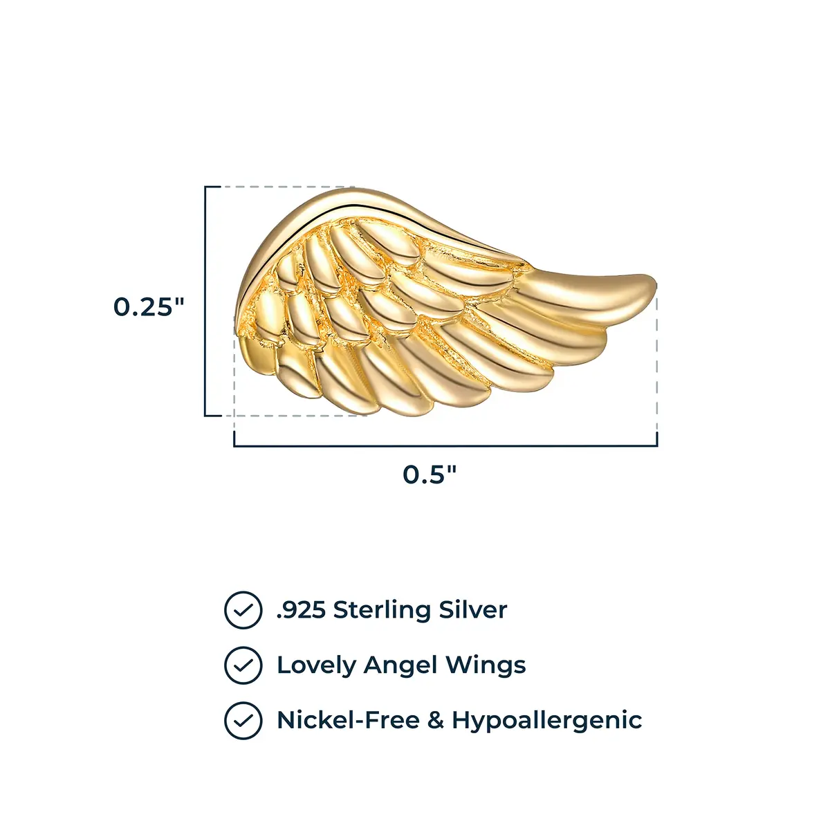 MORGAN & PAIGE Silver 18k Yellow Gold Plated Angel Wings Stud Earrings | Feminine & Durable (70-120 chars) - view 3