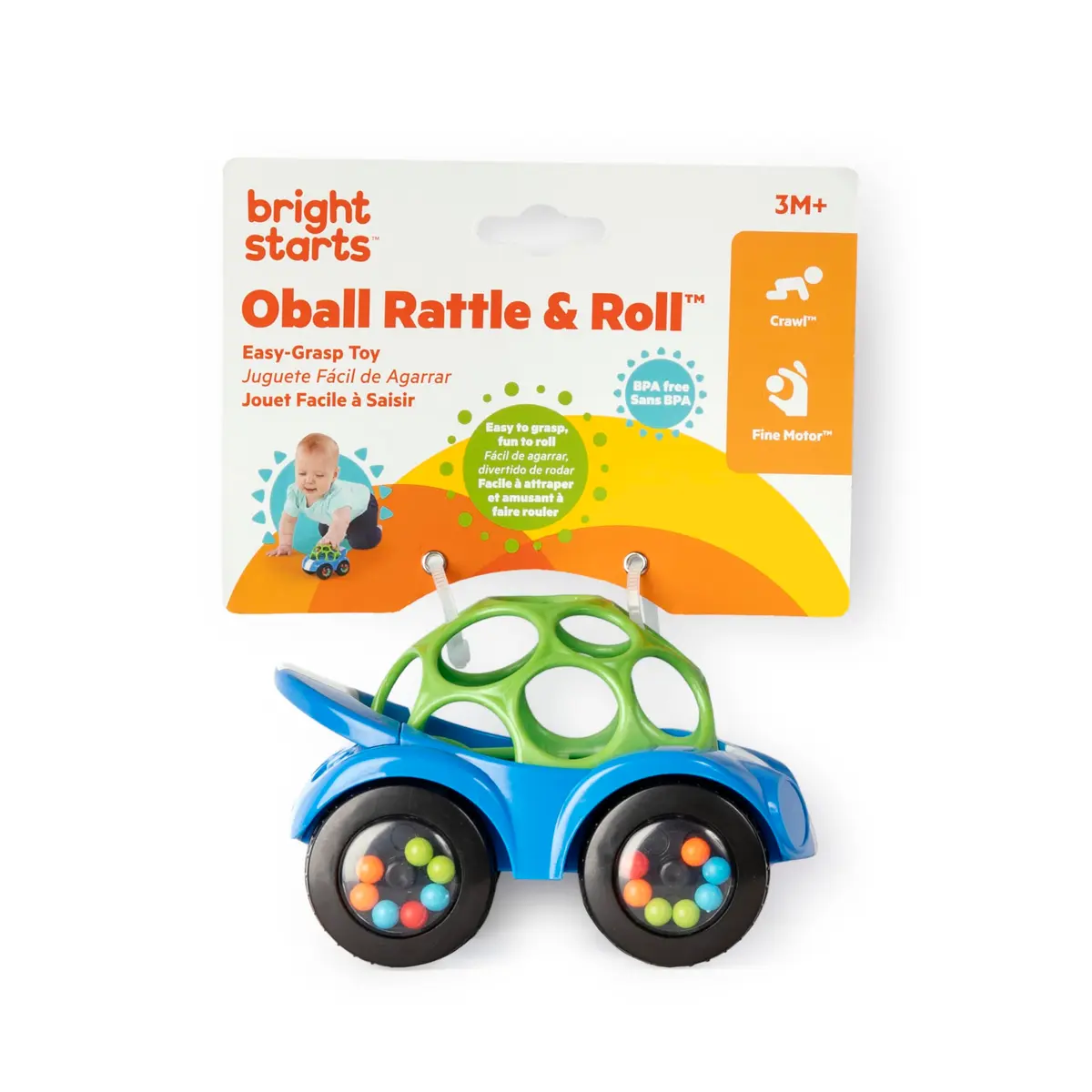 Bright Starts Oball Easy Grasp Rattle & Roll Toy Car 1 Pack | BPA-Free Infant Crawling Toy for 3+ Months - view 7