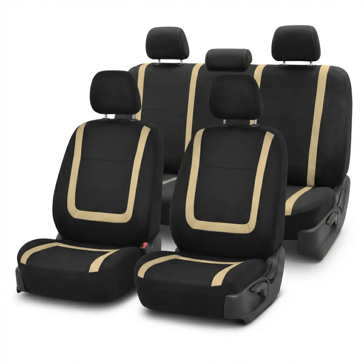 FH Group Car Seat Covers Full Set Cloth - Universal Fit Automotive, Low Back Front, Solid Back, Washable Car Seat Cover for SUV, Sedan and Van Beige | Protect & Style - main product image