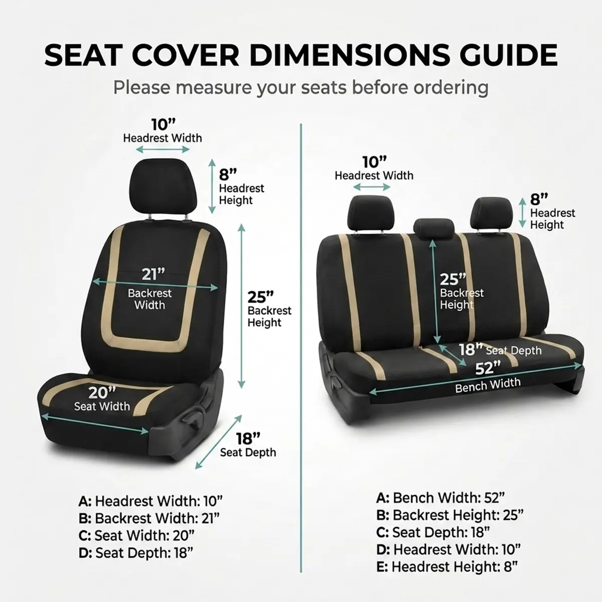 FH Group Car Seat Covers Full Set Cloth - Universal Fit Automotive, Low Back Front, Solid Back, Washable Car Seat Cover for SUV, Sedan and Van Beige | Protect & Style - view 6