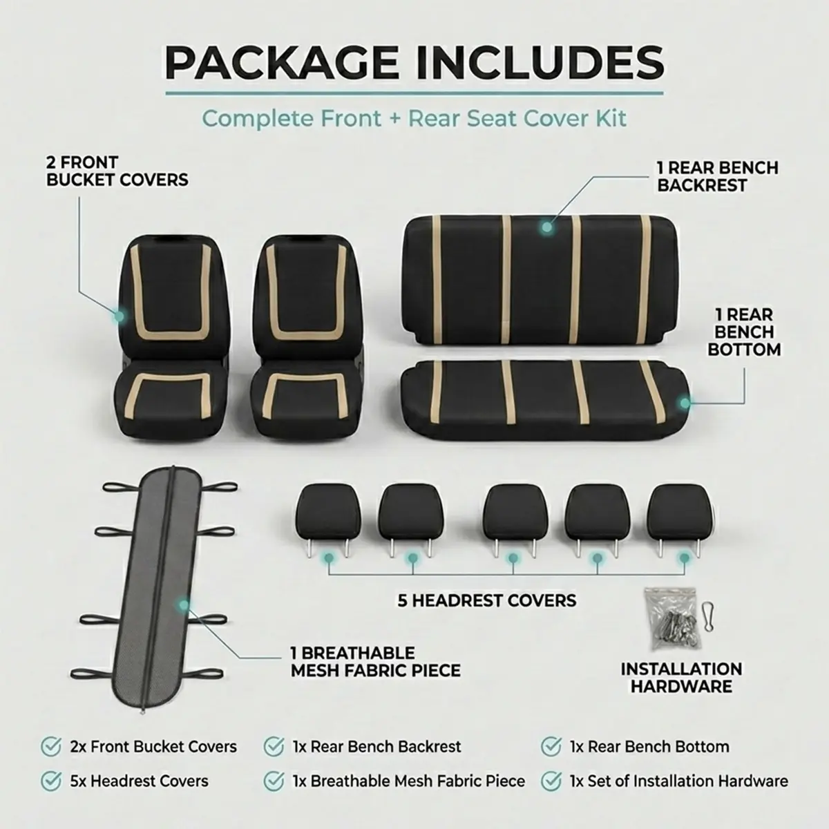 FH Group Car Seat Covers Full Set Cloth - Universal Fit Automotive, Low Back Front, Solid Back, Washable Car Seat Cover for SUV, Sedan and Van Beige | Protect & Style - view 7