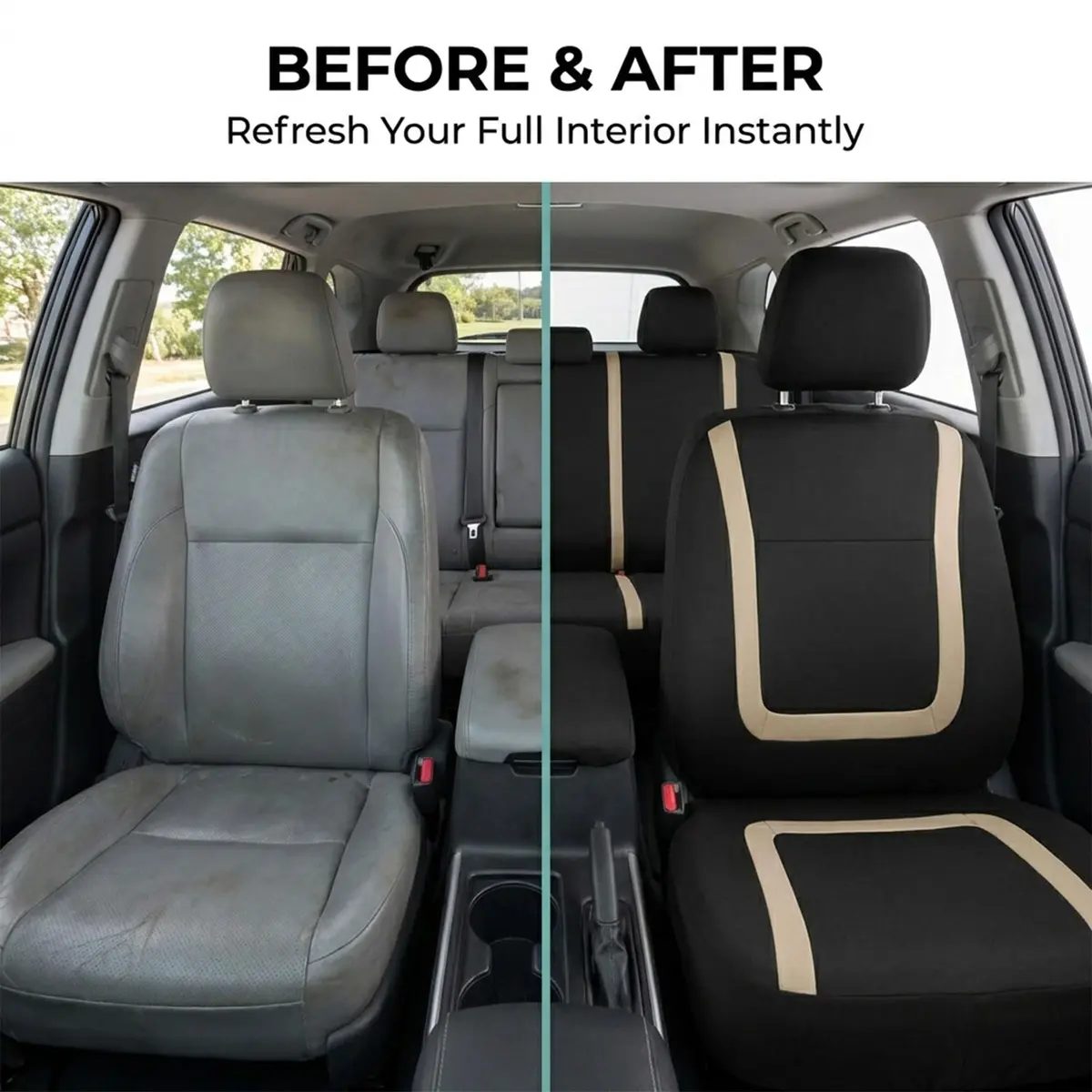 FH Group Car Seat Covers Full Set Cloth - Universal Fit Automotive, Low Back Front, Solid Back, Washable Car Seat Cover for SUV, Sedan and Van Beige | Protect & Style - view 9