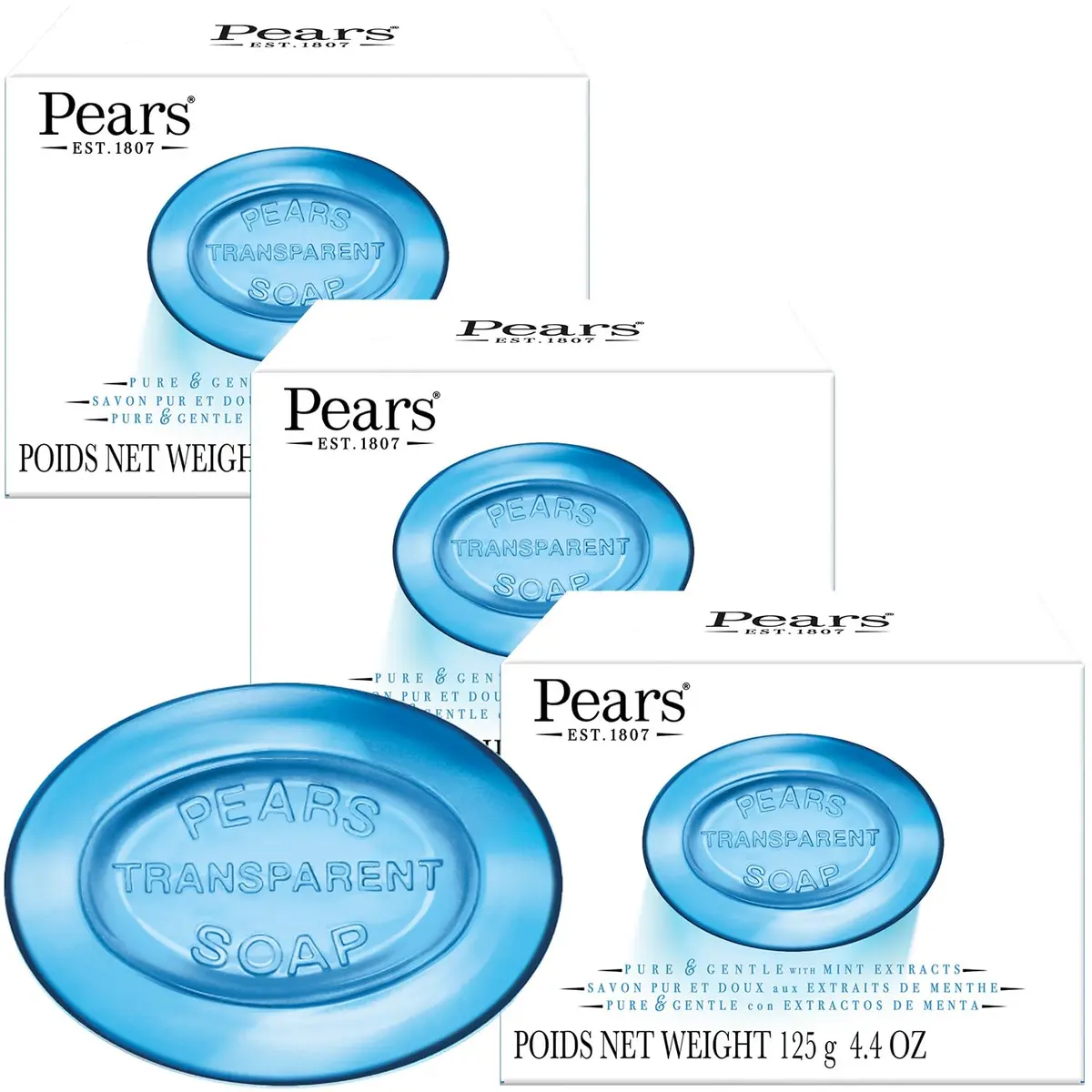 Pears Soap, Pure & Gentle with Mint Extract 3-Pack | Refreshing Glycerin Bar for Sensitive Skin - main product image
