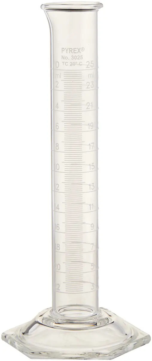 Pyrex Graduated Cylinder 25 mL | Glass Labware with Double Metric Scale - main product image