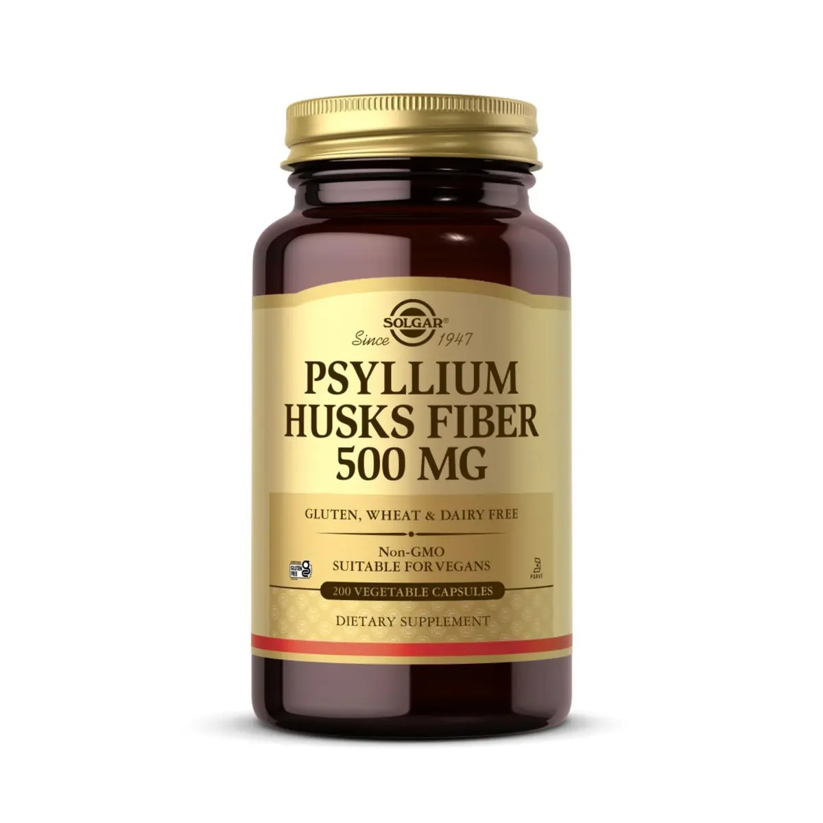 Solgar Psyllium Husks Fiber 500 mg Vegetable Capsules, 200 Count | Natural Source of Dietary Fiber for Digestive Support - main product image
