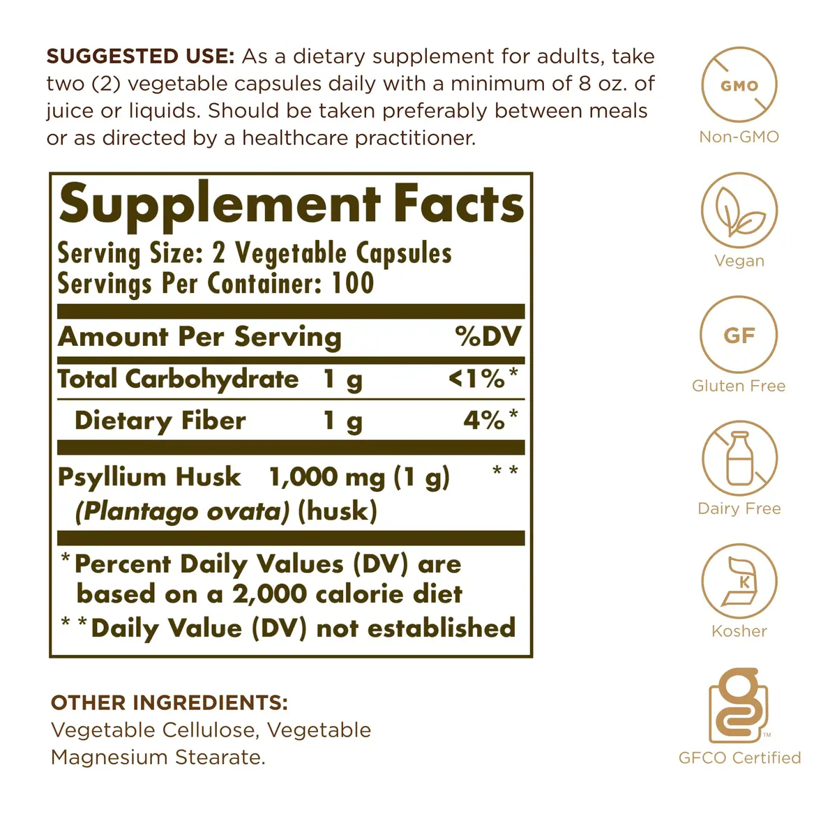 Solgar Psyllium Husks Fiber 500 mg Vegetable Capsules, 200 Count | Natural Source of Dietary Fiber for Digestive Support - view 2