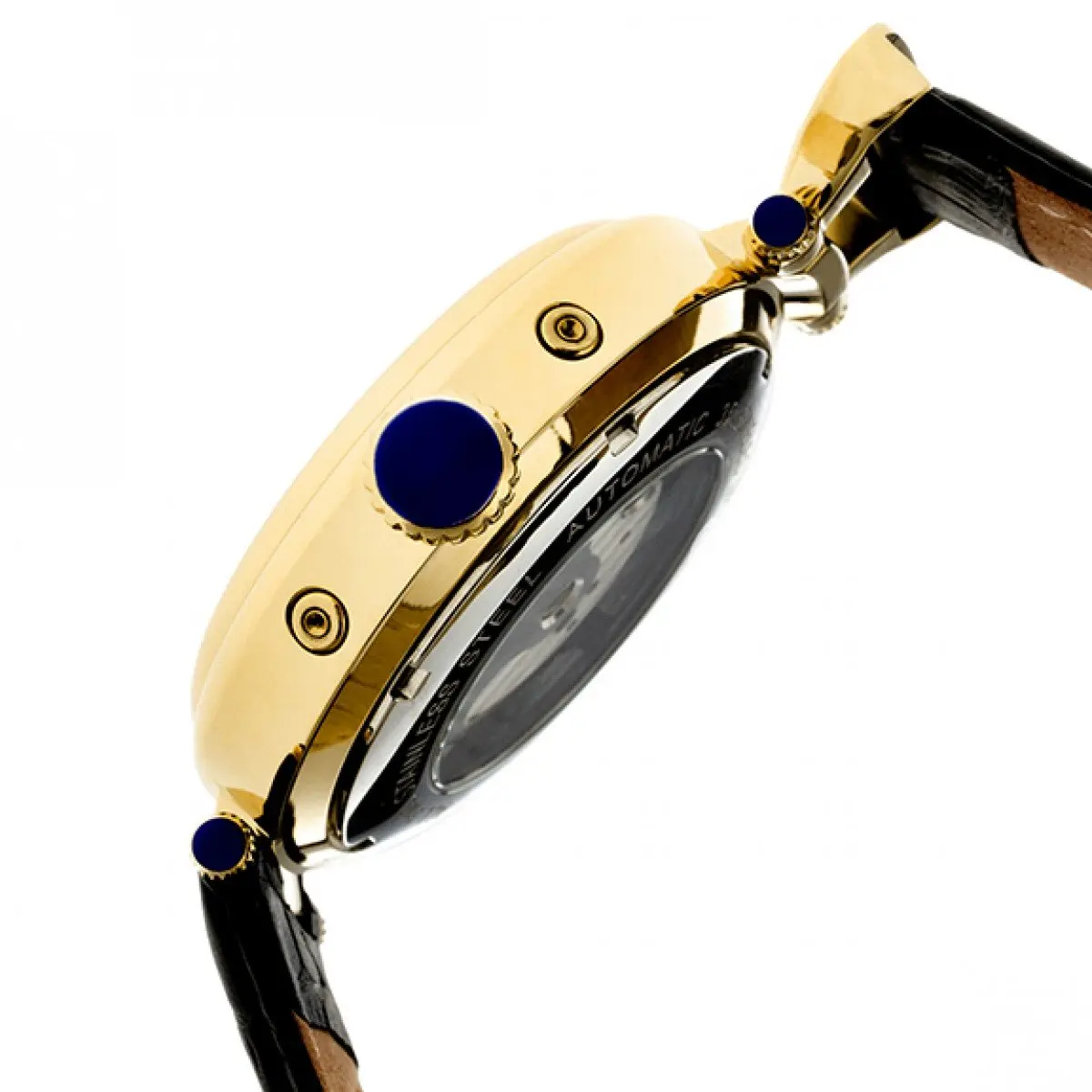HERITOR Ganzi Automatic Watch for Men – 44mm Semi-Skeleton, 35-Jewel Movement, Sapphire Crystal, Leather Strap, Gold/Black - view 3