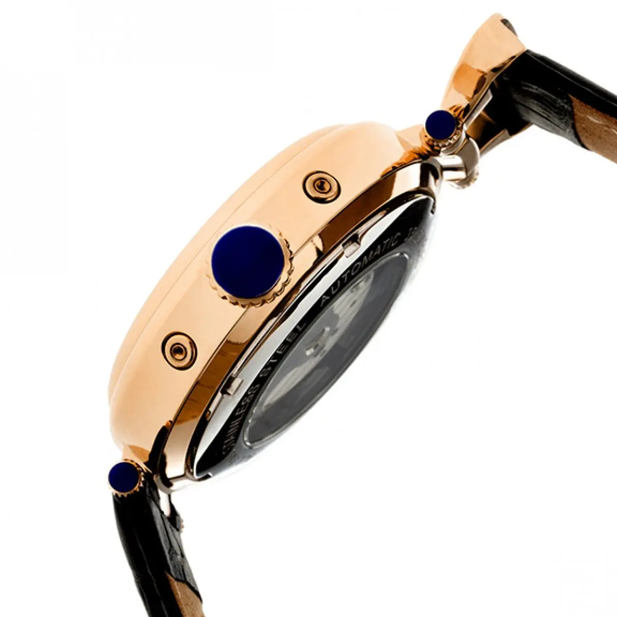 HERITOR Ganzi Automatic Watch for Men – 44mm Semi-Skeleton, 35-Jewel Movement, Stainless Steel Case, Sapphire-Coated Crystal, Leather Strap (HERHR3306) – Rose Gold/Black - view 3