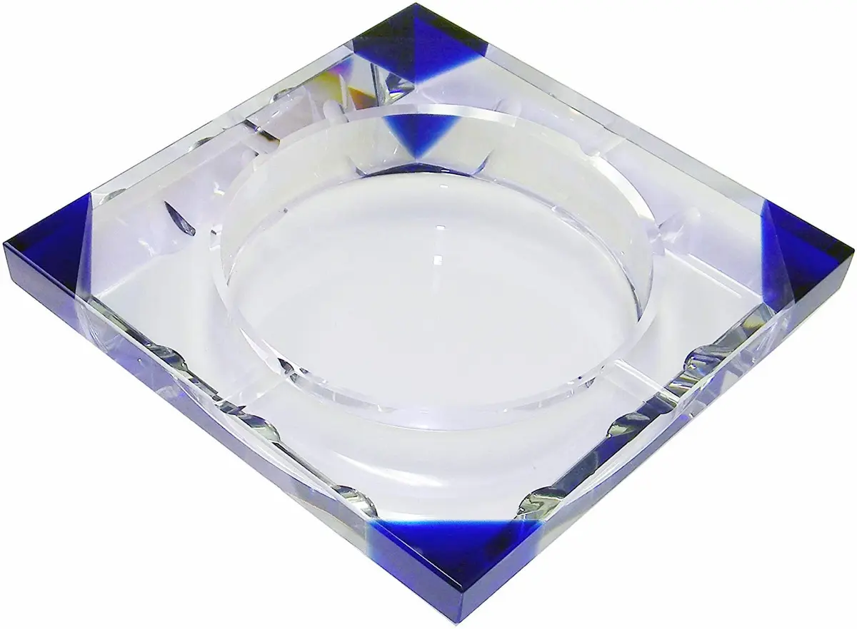 Amlong Crystal Large Square Crystal Ashtray 6 x 6 inch | Blue, Gift Box - main product image