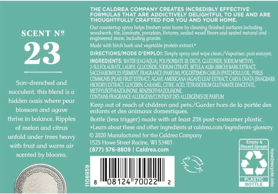Caldrea Multi-Surface Countertop Spray Cleaner Pear Blossom Agave 473ml (16 Fl Oz) | Cleans All Finished Surfaces - view 2