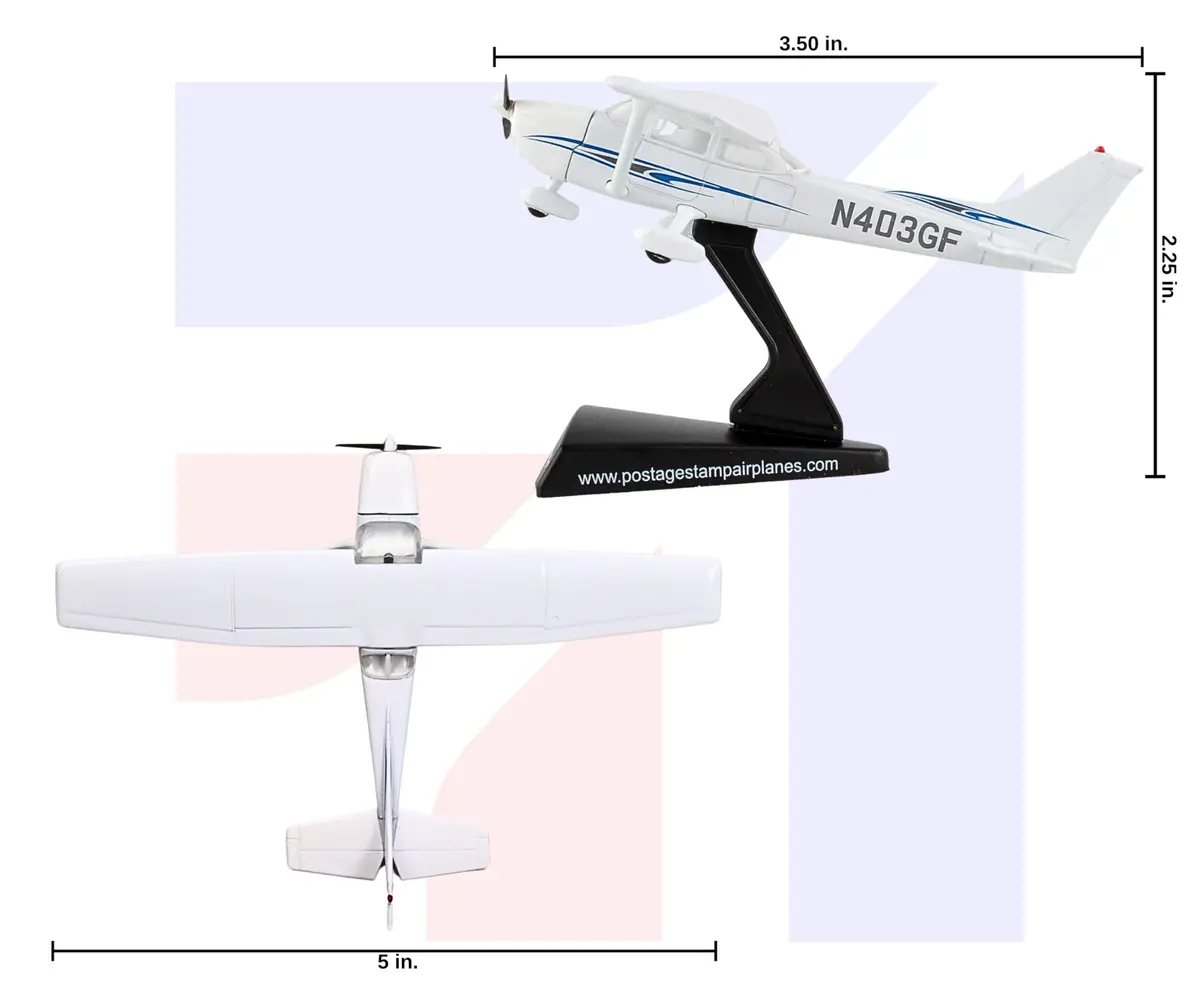 Postage Stamp Cessna 172 Skyhawk 1:87 Scale Diecast Model Airplane | Officially Licensed Collectible with Display Stand - view 6