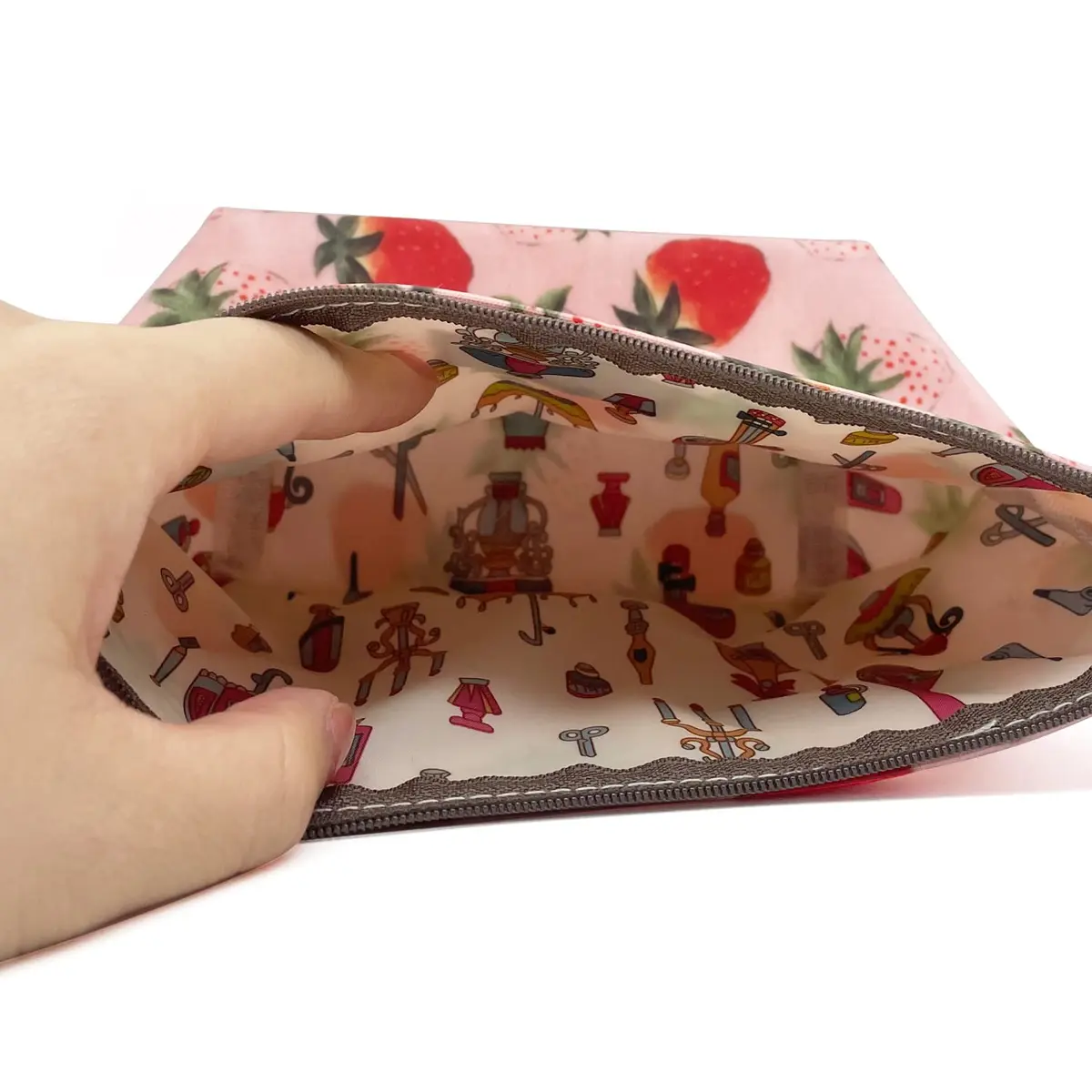 Hunger Pink Strawberry Print Make-Up Cosmetic Bag Carry Case, 14 Patterns (P1141707) | Waterproof, Portable & Organize - view 2