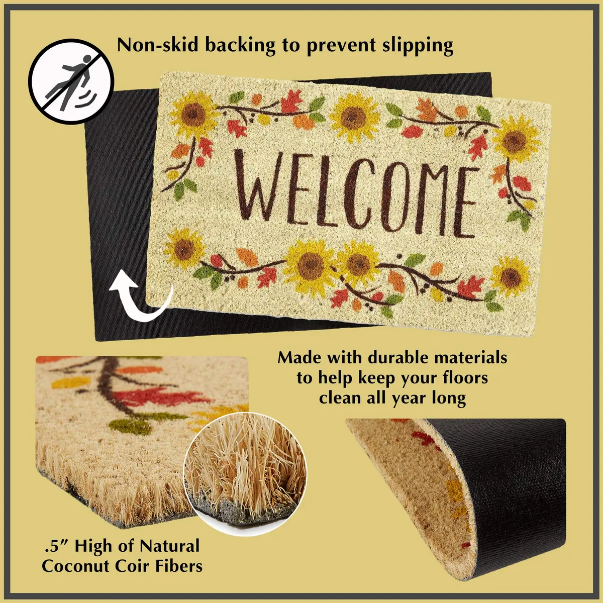 DII Floral Design Collection Natural Coir Doormat 17x29 | Floral Welcome Rug for Entryways - view 4