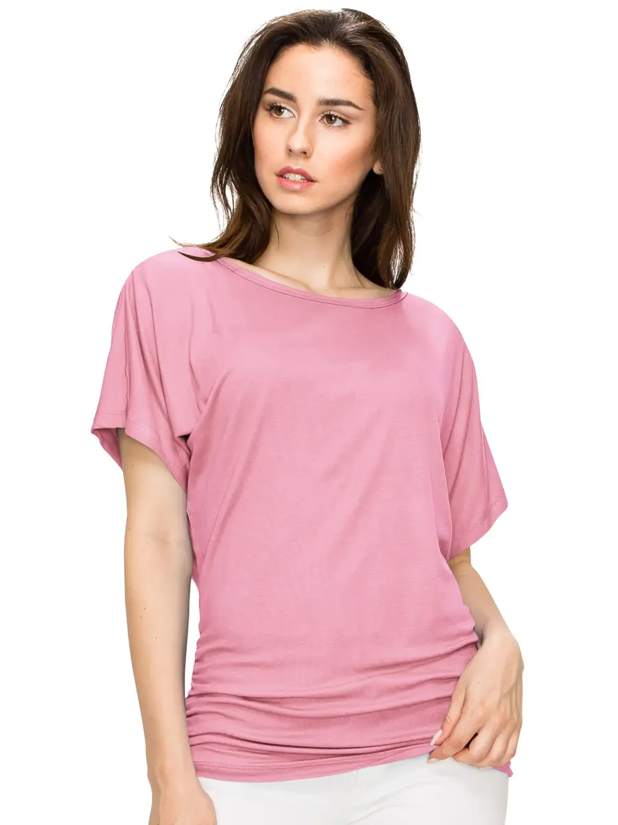 Made By Johnny Womens Dolman Drape Top with Side Shirring XL Pink | Casual Chic, Breathable Rayon, Versatile Fit - view 2