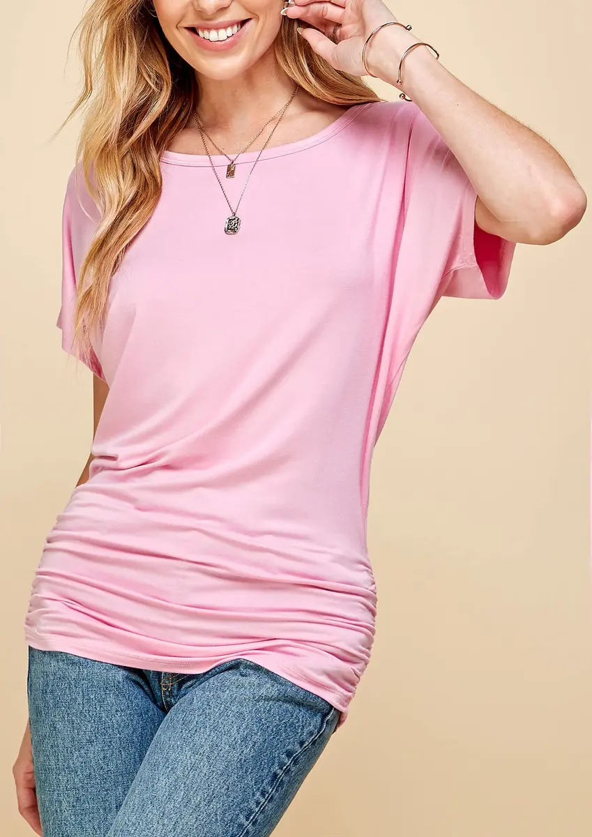 Made By Johnny Womens Dolman Drape Top with Side Shirring XL Pink | Casual Chic, Breathable Rayon, Versatile Fit - view 3