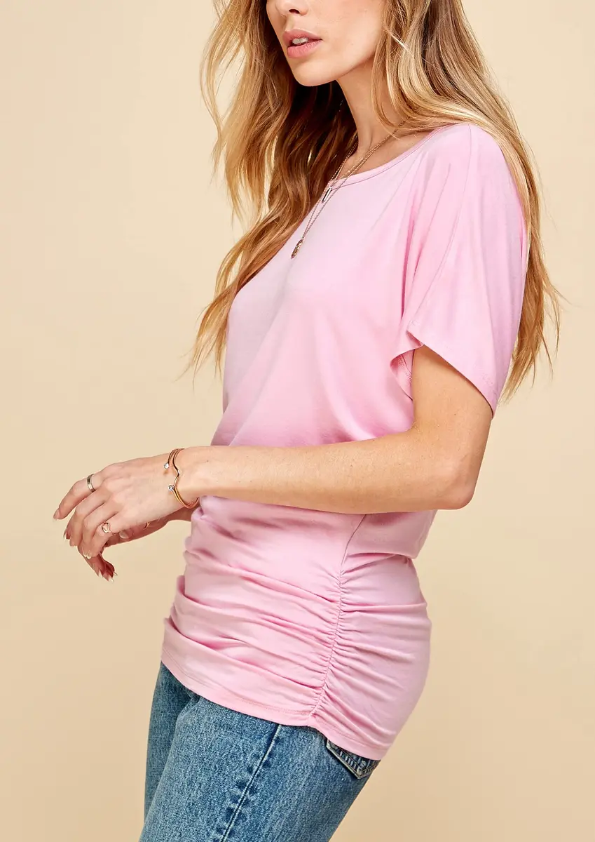 Made By Johnny Womens Dolman Drape Top with Side Shirring XL Pink | Casual Chic, Breathable Rayon, Versatile Fit - view 4