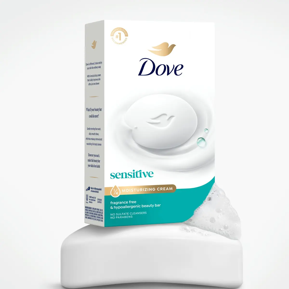 Dove Sensitive Skin Beauty Bar Soap 106g (3.75 oz) 6 Bars | Fragrance-Free Hypoallergenic Cleanser - view 2
