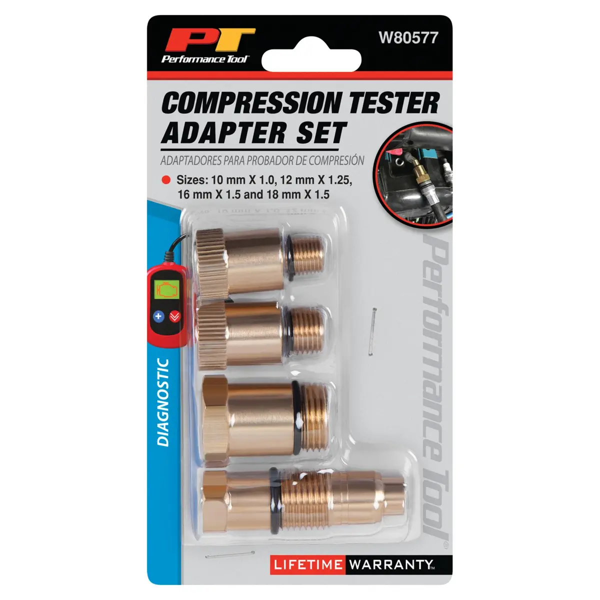 Performance Tool W80577 Compression Tester Spark Plug Adapter Set | Wide Compatibility, Durable Rubber Seals, High-Quality Materials - view 7