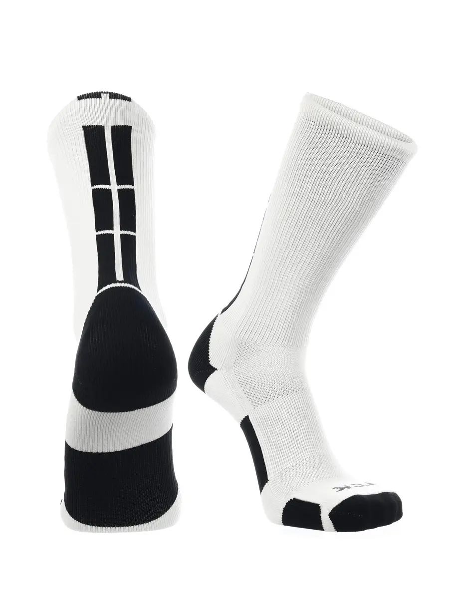 TCK Baseline Crew Athletic Socks for Basketball, Football & Sports - Small, White/Black | Supportive, Moisture-Wicking & Durable - main product image