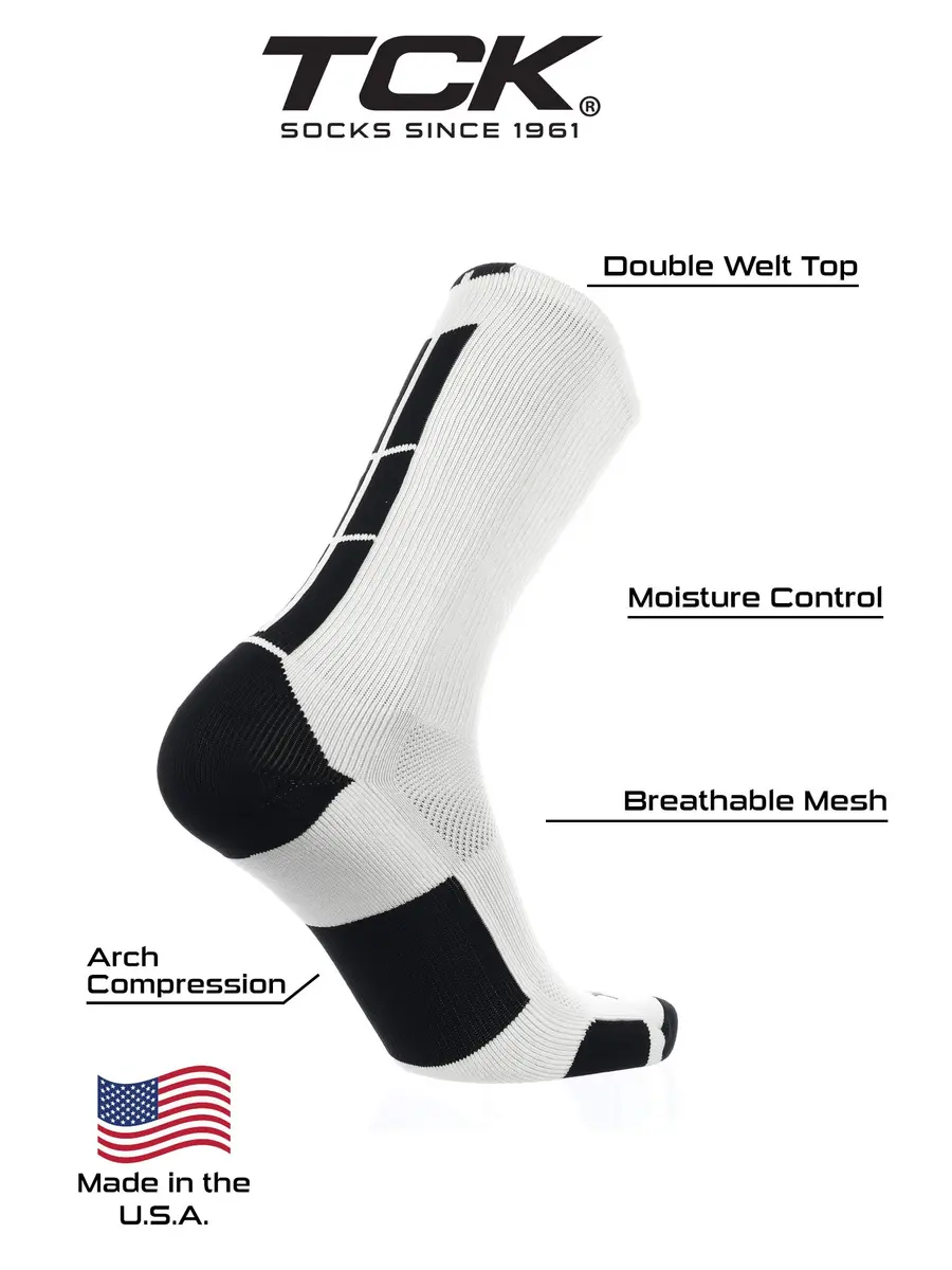 TCK Baseline Crew Athletic Socks for Basketball, Football & Sports - Small, White/Black | Supportive, Moisture-Wicking & Durable - view 3