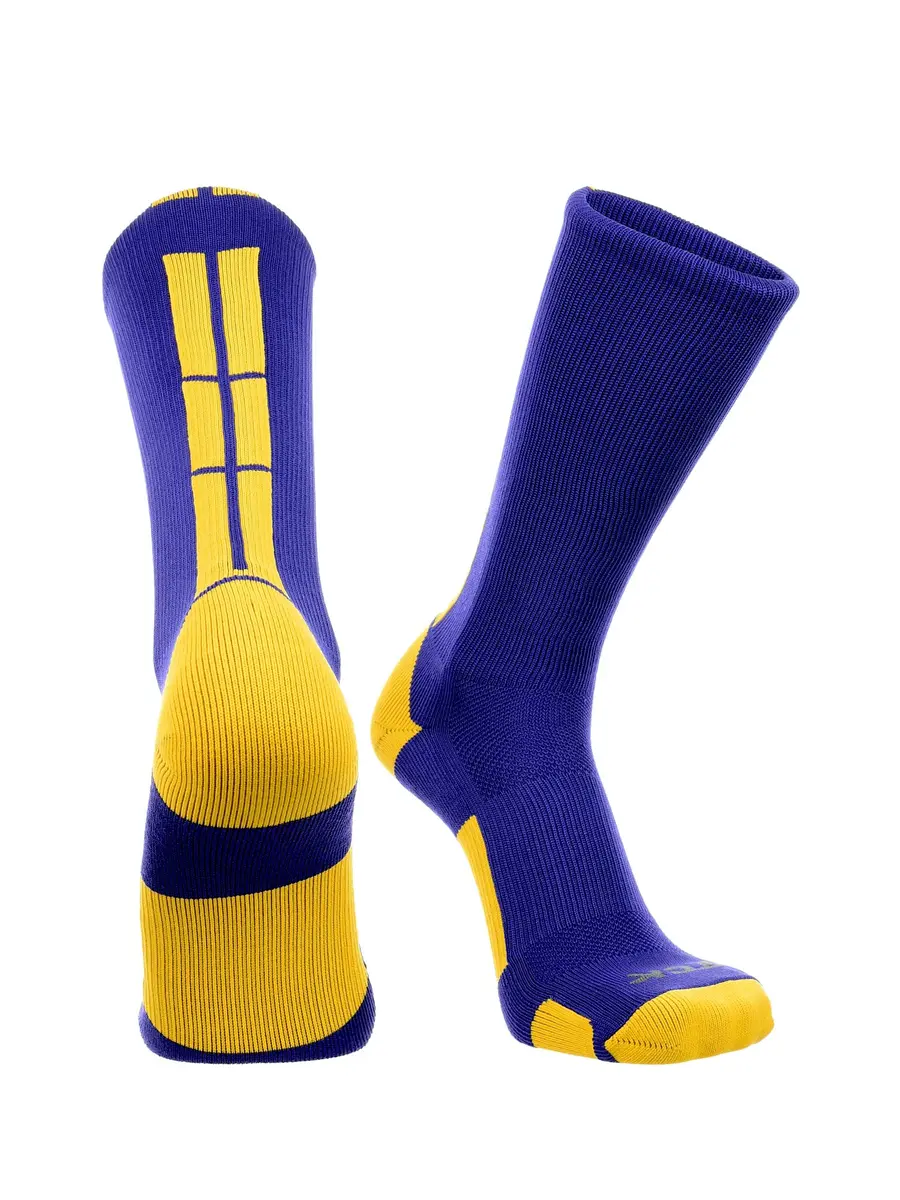 TCK Baseline Crew Athletic Socks for Basketball, Football & Sports - Small, Purple/Gold | Moisture-Wicking, Supportive Fit - main product image