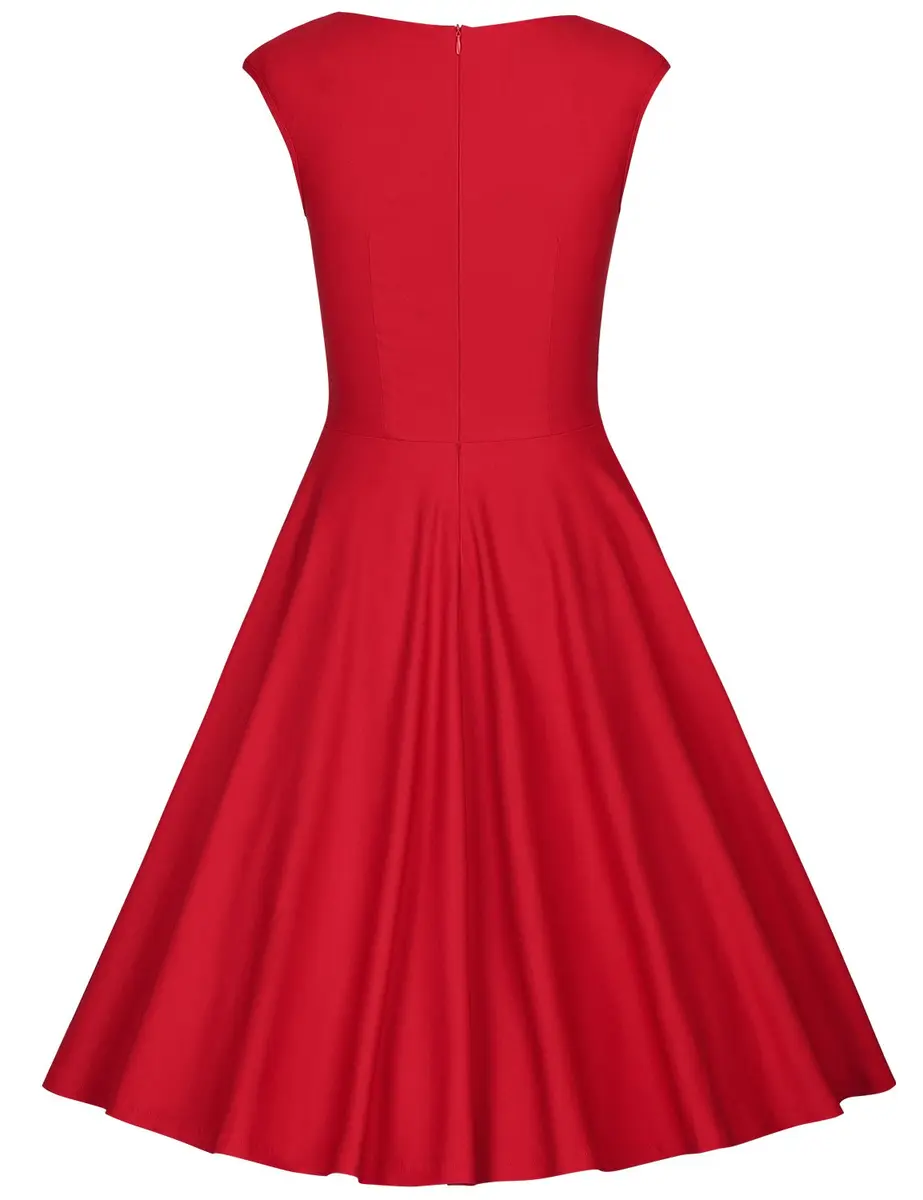MUXXN Women's 1950s Vintage Retro Capshoulder Swing Dress L | Classic Red Style - view 8