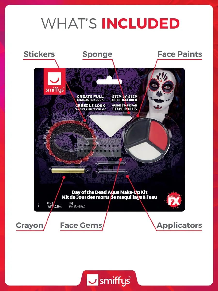 Smiffys Day of the Dead Make-Up Kit, with Face Paints | Face Art & Costume Accessory - view 2