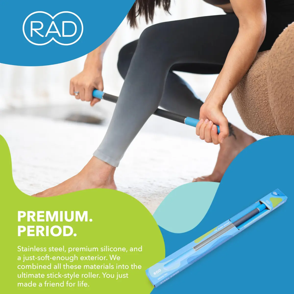 RAD Rod Deep Tissue Massage Roller Stick | Myofascial Release Tool for Legs, Back, Neck, Arms & Shoulders - view 8