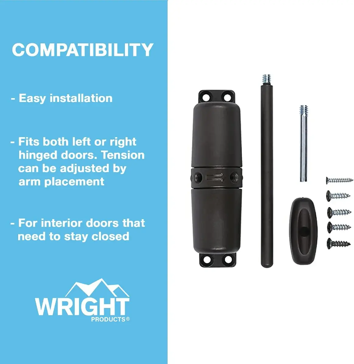 Wright Products VWC50BZ Vertical Door Closer Black | Adjustable Tension for Interior Doors - view 4