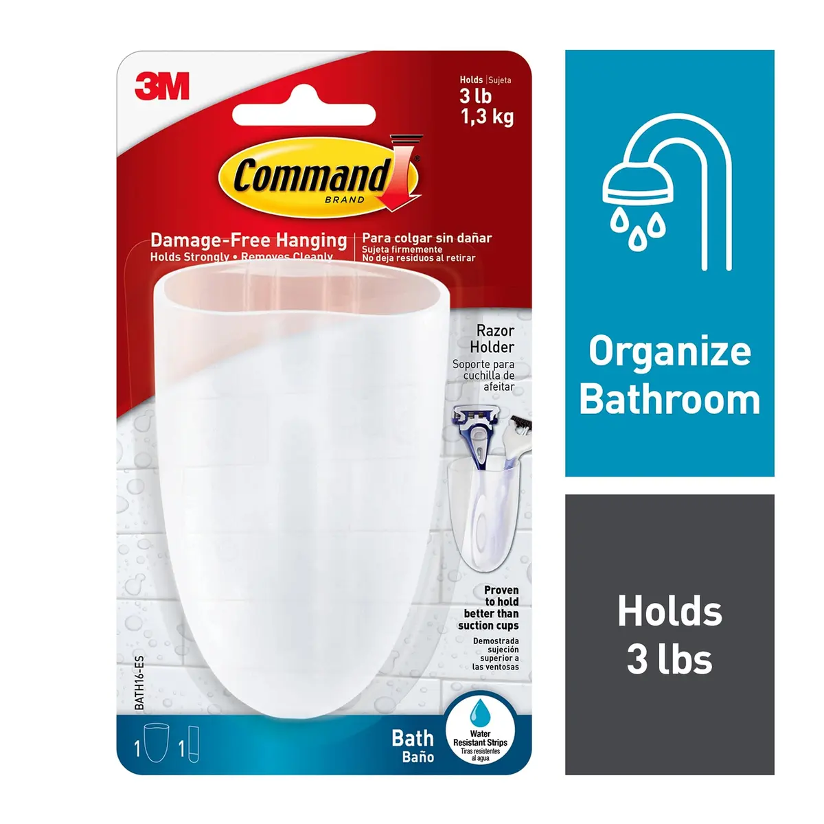 Command Razor Holder, Clear Frosted | Damage-Free Bathroom Organization (70-120 chars) - view 2
