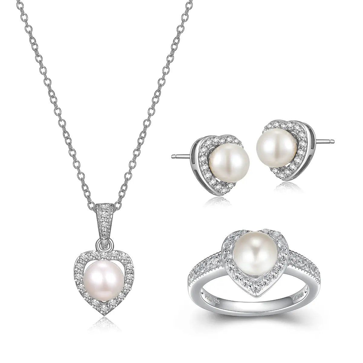 MORGAN & PAIGE .925 Sterling Silver Rhodium Plated Pearl & Sapphire Jewelry Set | June Birthstone - main product image