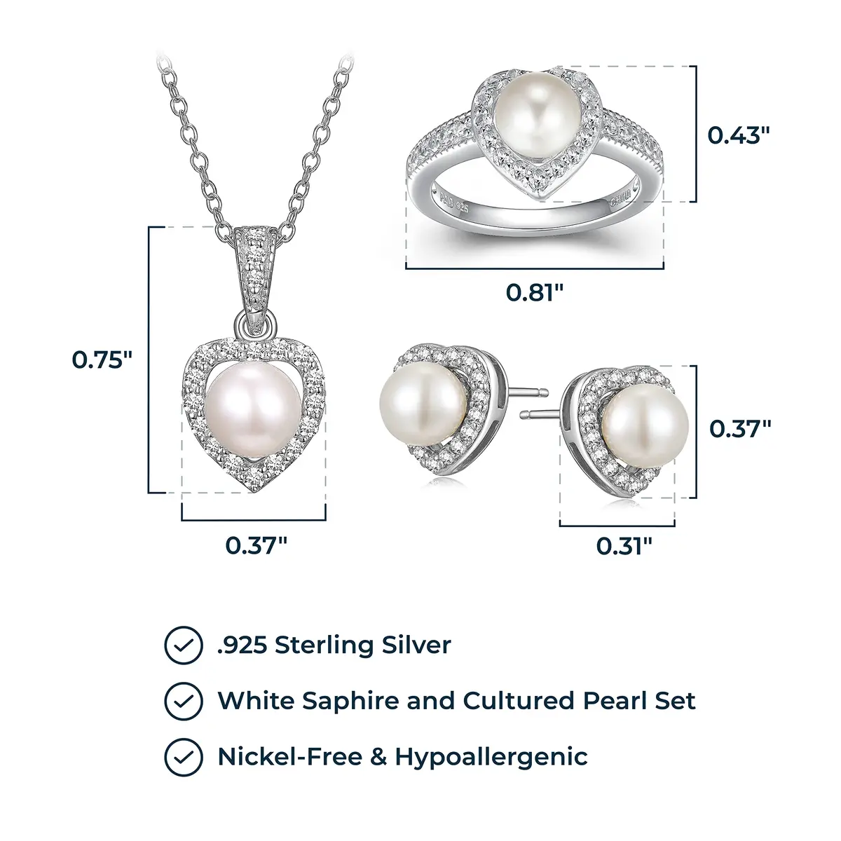 MORGAN & PAIGE .925 Sterling Silver Rhodium Plated Pearl & Sapphire Jewelry Set | June Birthstone - view 5