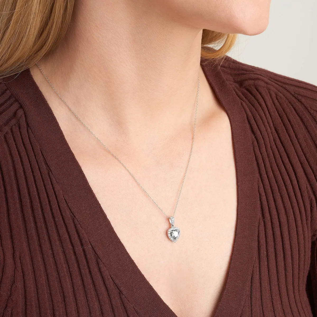 MORGAN & PAIGE .925 Sterling Silver Rhodium Plated White Topaz and White Sapphire Heart Jewelry Set - Pendant Necklace 18in, Ring Size 7, Earrings - view 2