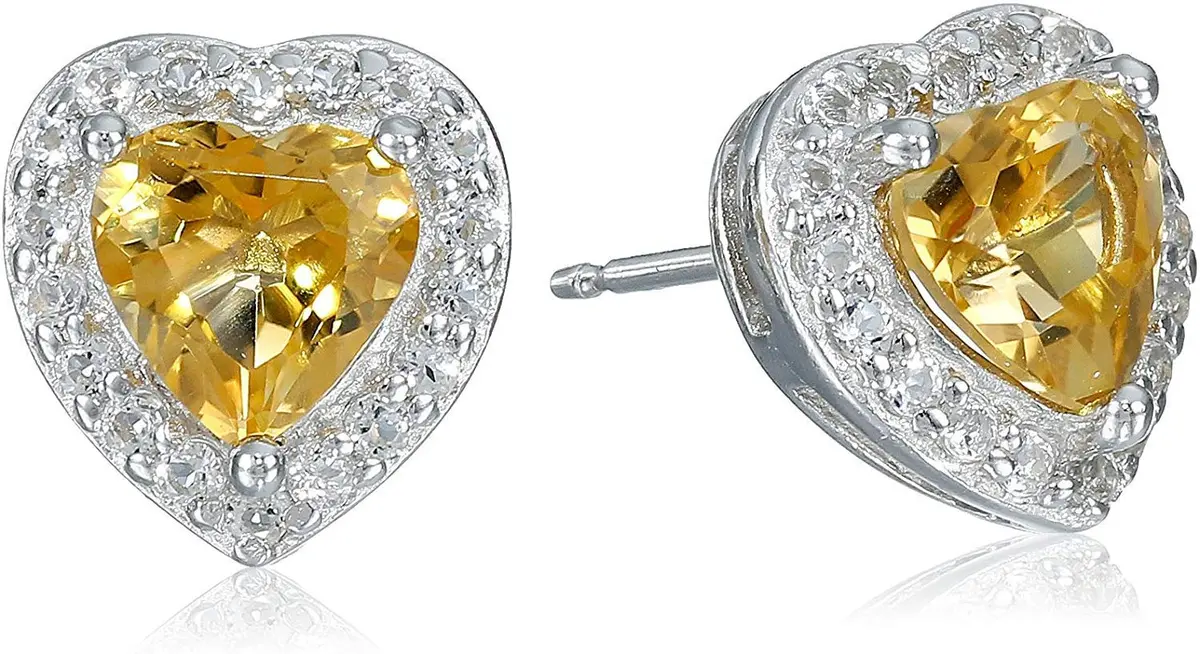 MORGAN & PAIGE Silver Rhodium Plated Yellow Citrine Halo Heart Jewelry Set | November Birthstone, Elegant & Hypoallergenic - view 5