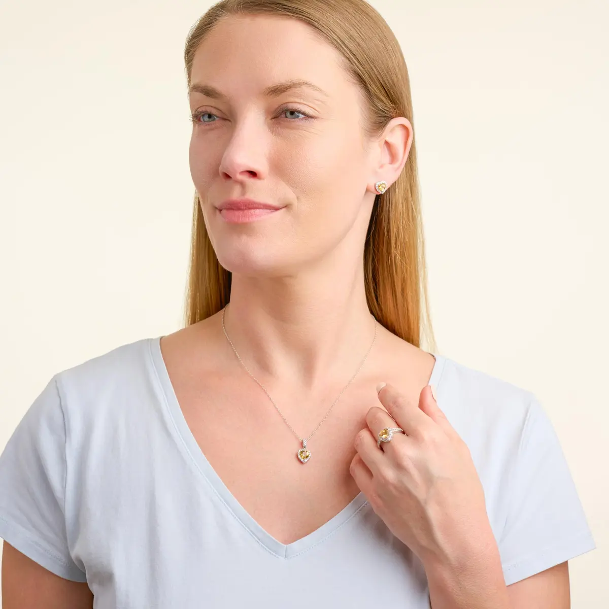 MORGAN & PAIGE Silver Rhodium Plated Yellow Citrine Halo Heart Jewelry Set | November Birthstone, Elegant & Hypoallergenic - view 2