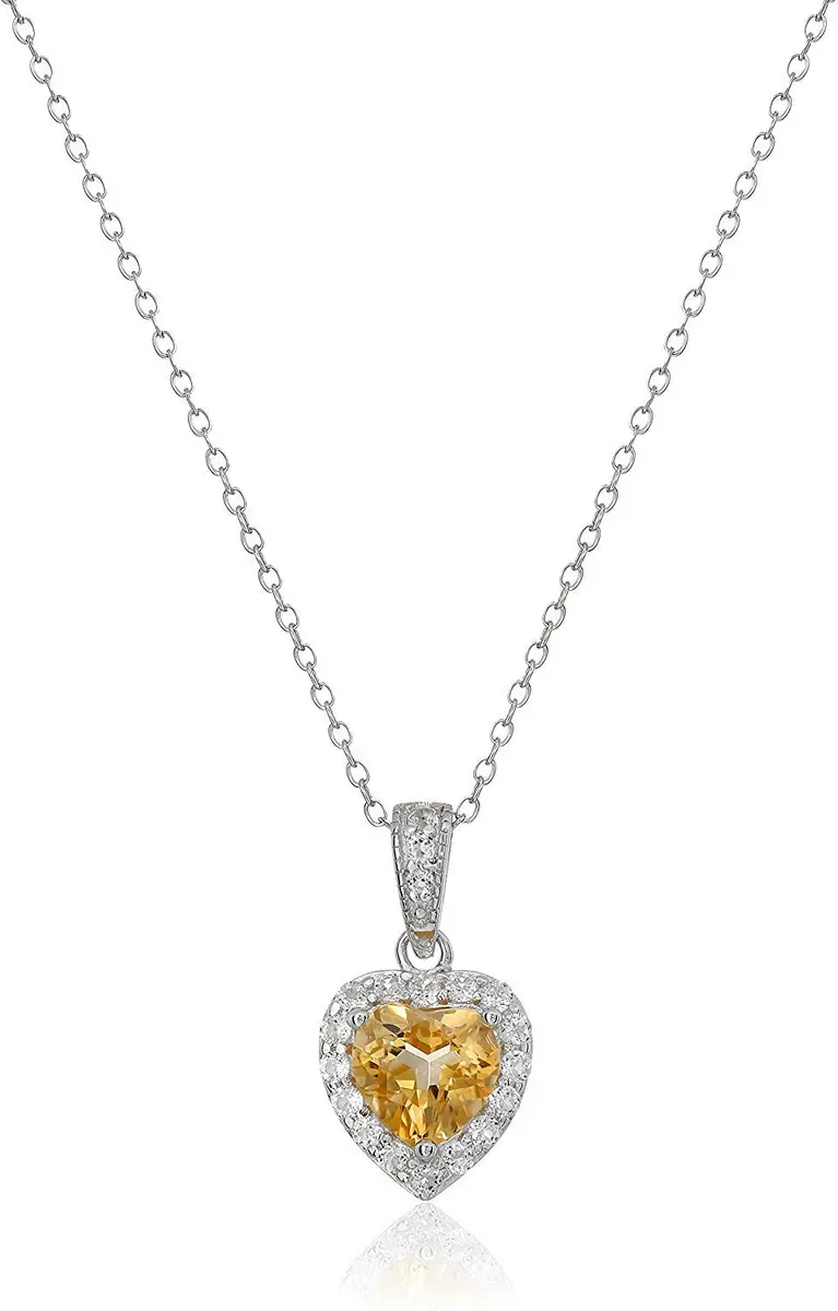 MORGAN & PAIGE Silver Rhodium Plated Yellow Citrine Halo Heart Jewelry Set | November Birthstone, Elegant & Hypoallergenic - view 3