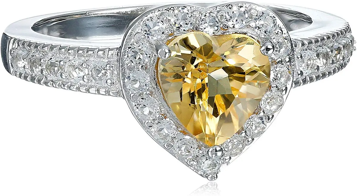 MORGAN & PAIGE Silver Rhodium Plated Yellow Citrine Halo Heart Jewelry Set | November Birthstone, Elegant & Hypoallergenic - view 4