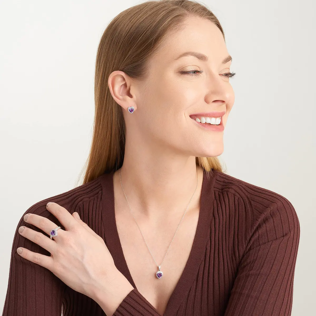 MORGAN & PAIGE Silver Rhodium Plated Purple Amethyst Heart Jewelry Set | February Birthstone - view 7