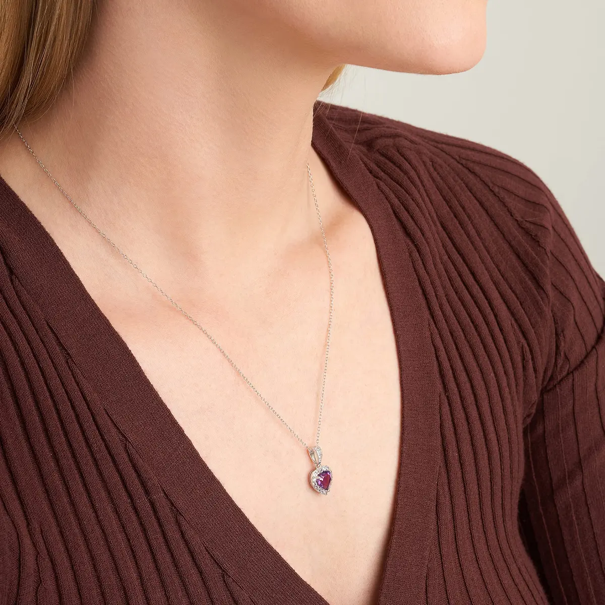 MORGAN & PAIGE Silver Rhodium Plated Purple Amethyst Heart Jewelry Set | February Birthstone - view 2
