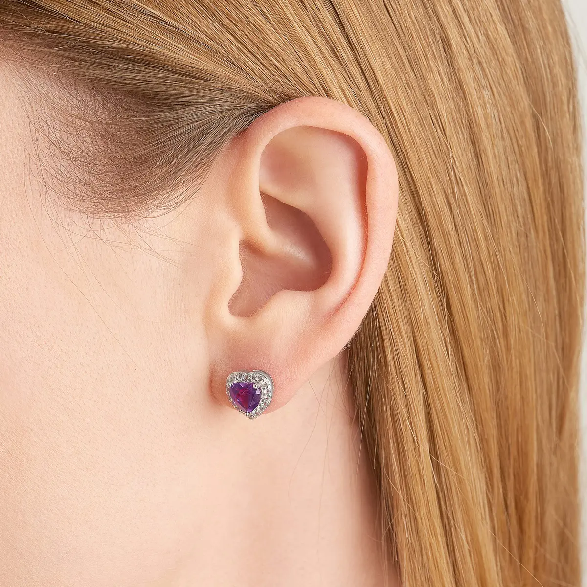 MORGAN & PAIGE Silver Rhodium Plated Purple Amethyst Heart Jewelry Set | February Birthstone - view 3