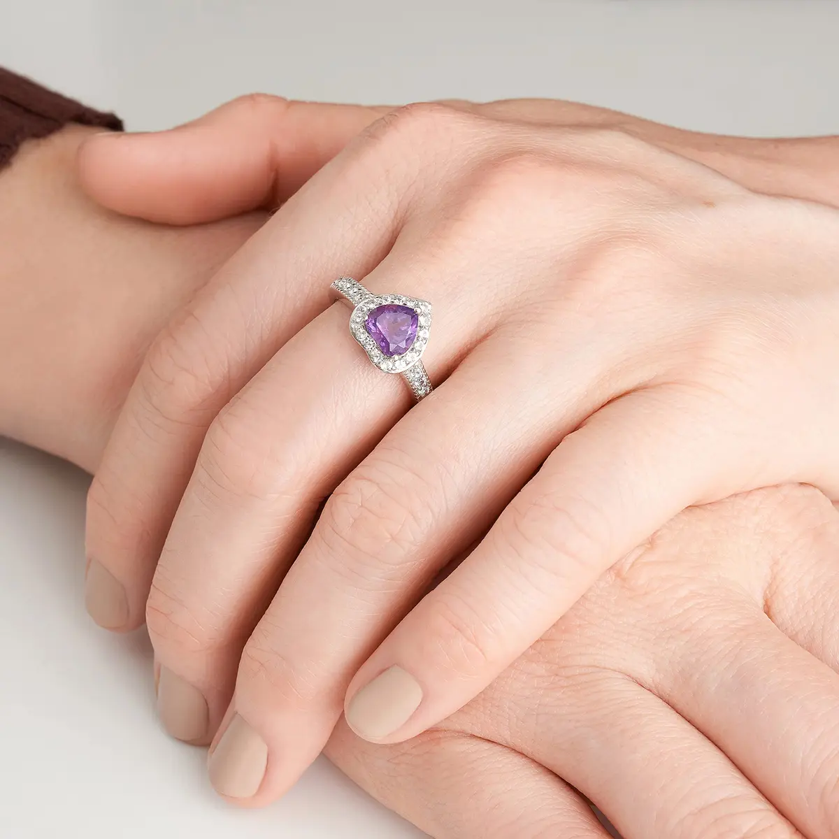 MORGAN & PAIGE Silver Rhodium Plated Purple Amethyst Heart Jewelry Set | February Birthstone - view 4