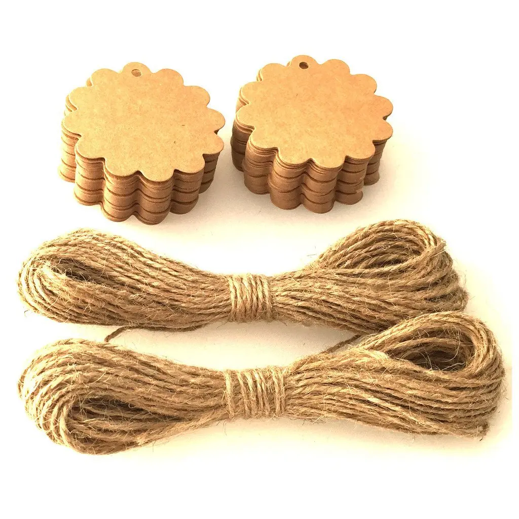LWR CRAFTS 100 Hang Tags Scalloped Round Kraft with Jute Twines 2 3/8" | Creative Gift & Craft Tags - view 3