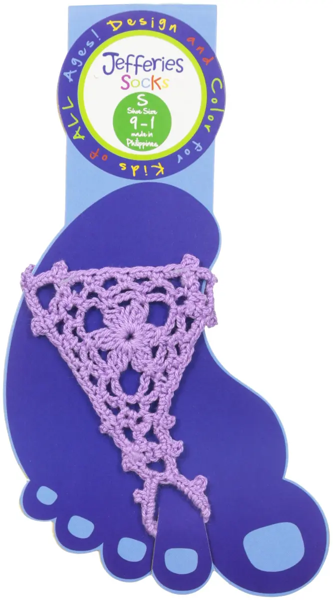 Jefferies Socks Big Girls' Summer Crochet Barefoot Sandal, Lilac, Medium | Cotton Rich, No Closure, Open Toe - view 2